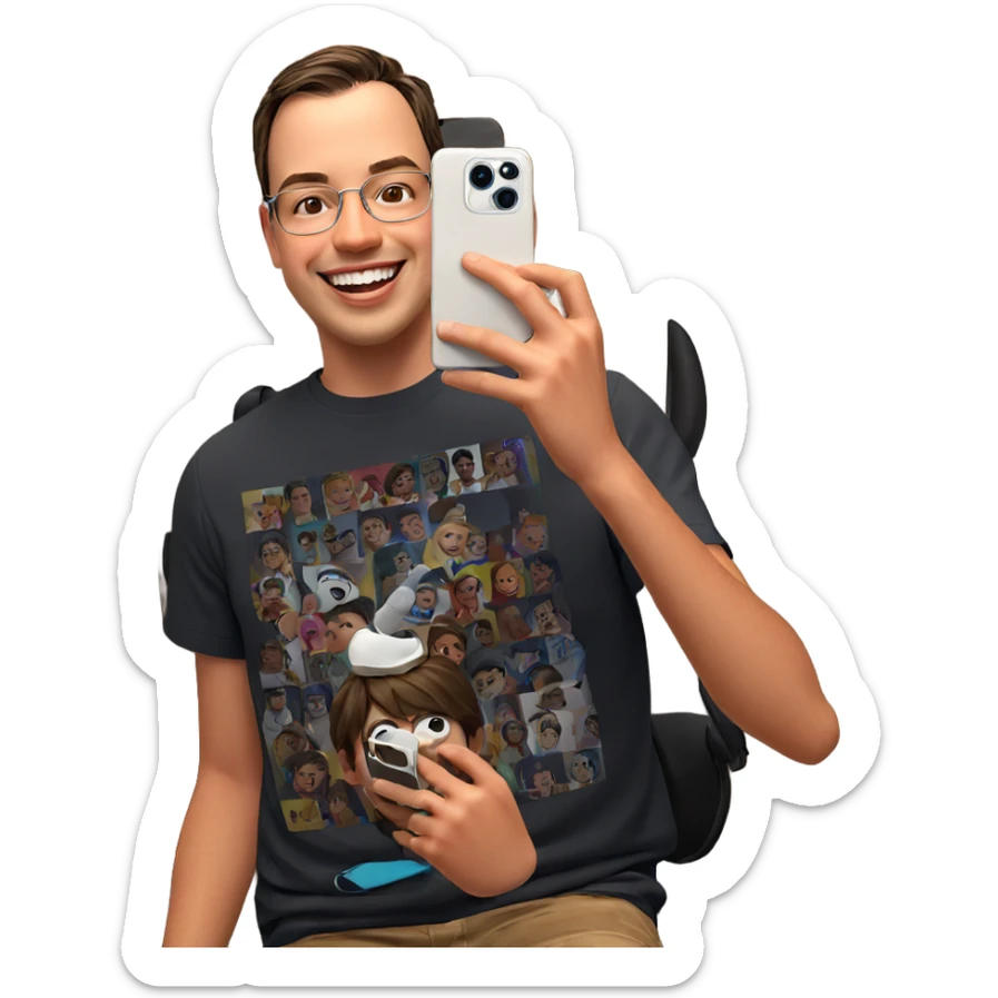 smiling boy taking selfie sticker