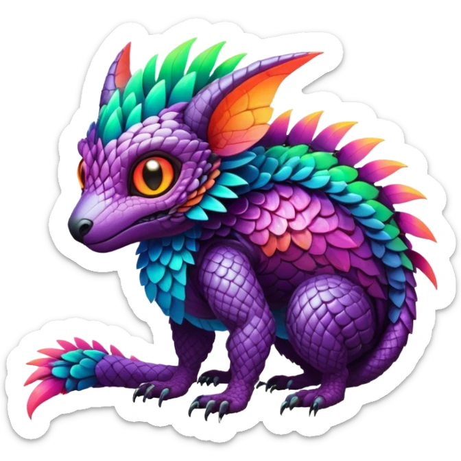 Tropical futuristic lush warm-colored colorful neon-colored cyber-Fakémon-Trico-creature sticker