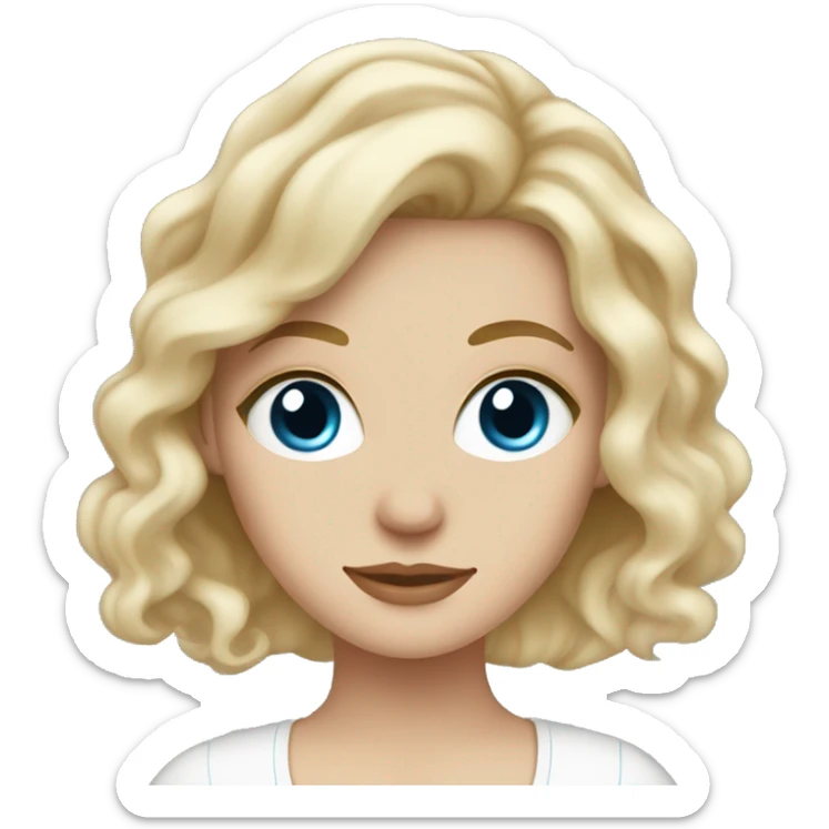 white girl blonde with wavy hair and blue eyes with cup of tea sticker