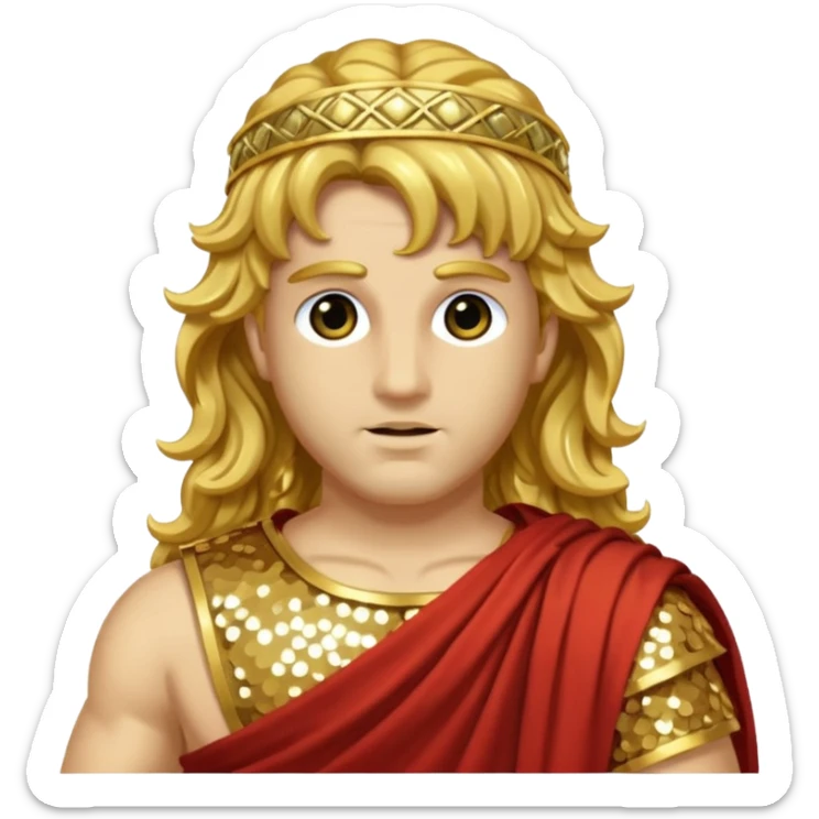 Mercury from Roman Deities with long gold wavy hair, gold sequin toga sticker