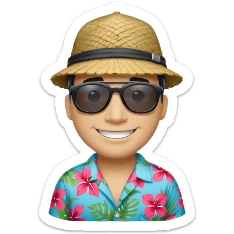 Tiburón playero con camisa hawaiana, lentes negros, y una gorra al revés sticker
