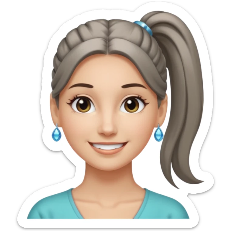 A cool woman with long hair tied in a ponytail, sparkling gray eyes, and smooth, fair skin; very beautiful. sticker
