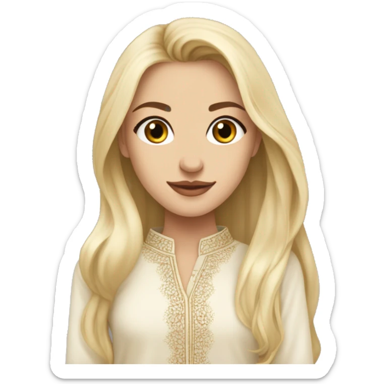 White Blonde girl with long hairs wearing long sleeves shirt kurta top and bare midroff ful size wearing shoes sticker