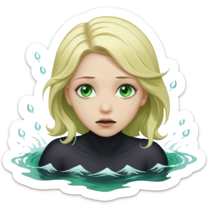 sad depressed weak cs major who is a pretty girl with blond hair and green eyes drowning on ship, very pretty very sad and weak. Near death almost dead drowning. But the pretty girl is like the whole ship and her face is on the helm dark lovecraft evil. sticker