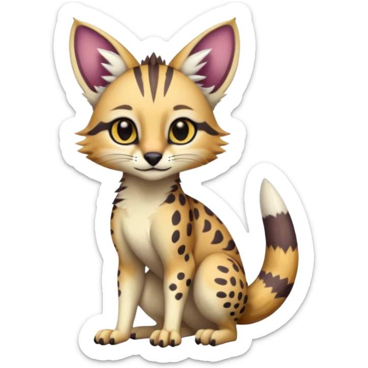 Realistic cute petite Colorful Soft Bobcat-Sergal-Numbat-Serval-Genet-Fakémon-fusion-hybrid-creature sticker