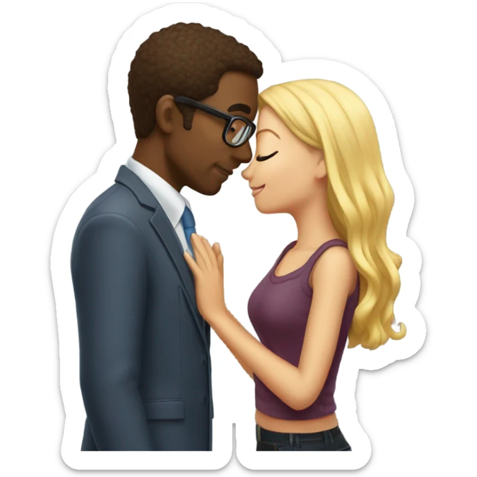 nerd with brow eyes and brown curly hair kissing his girlfriend shoe sticker