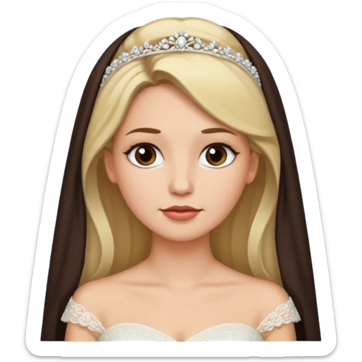 White tanned skin bride with dark brown hair mixed with blonde with a chin on her face sticker