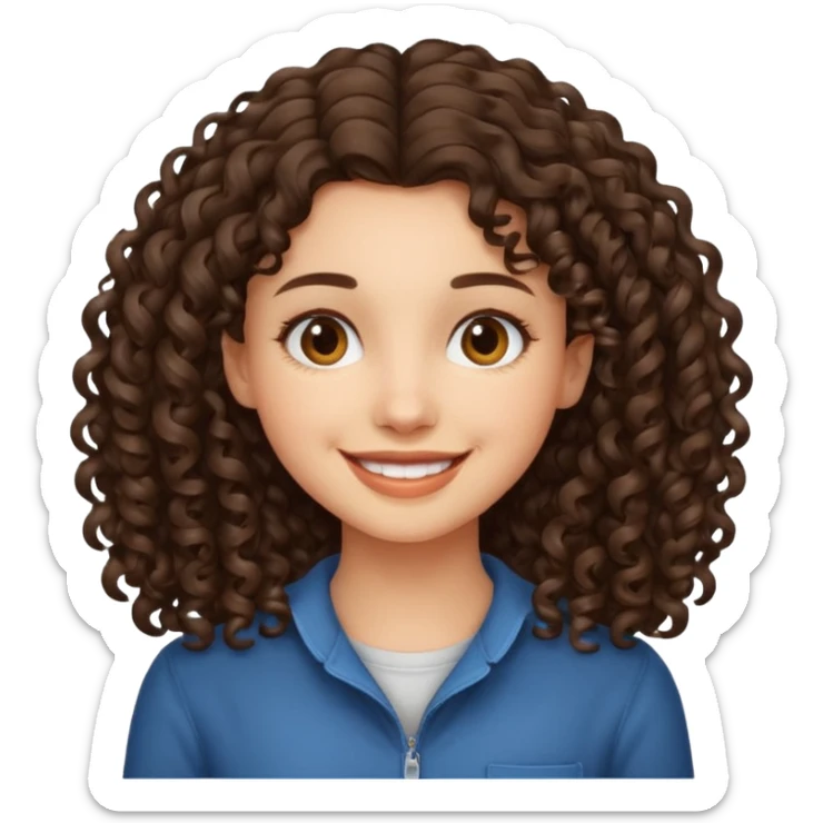 an emoji that describes a cute short curly lolng hair brunette girl sticker