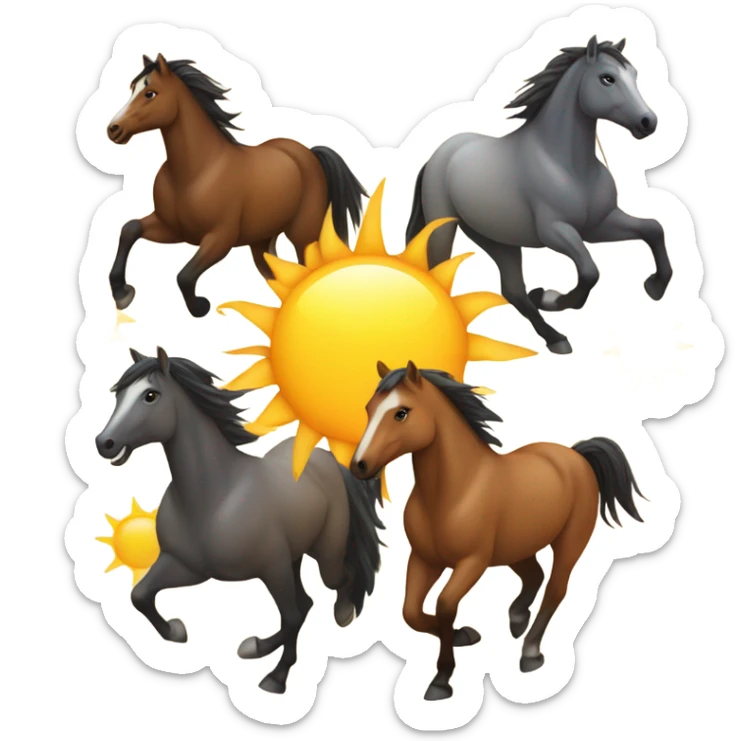 my emoji should look like there should be great looking sun and in front of it there should be 10 horses carying it sticker