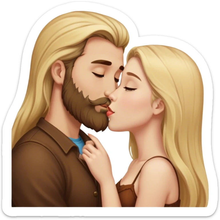 girl with long blonde hair kissing a tall man with brown long hair and beard sticker