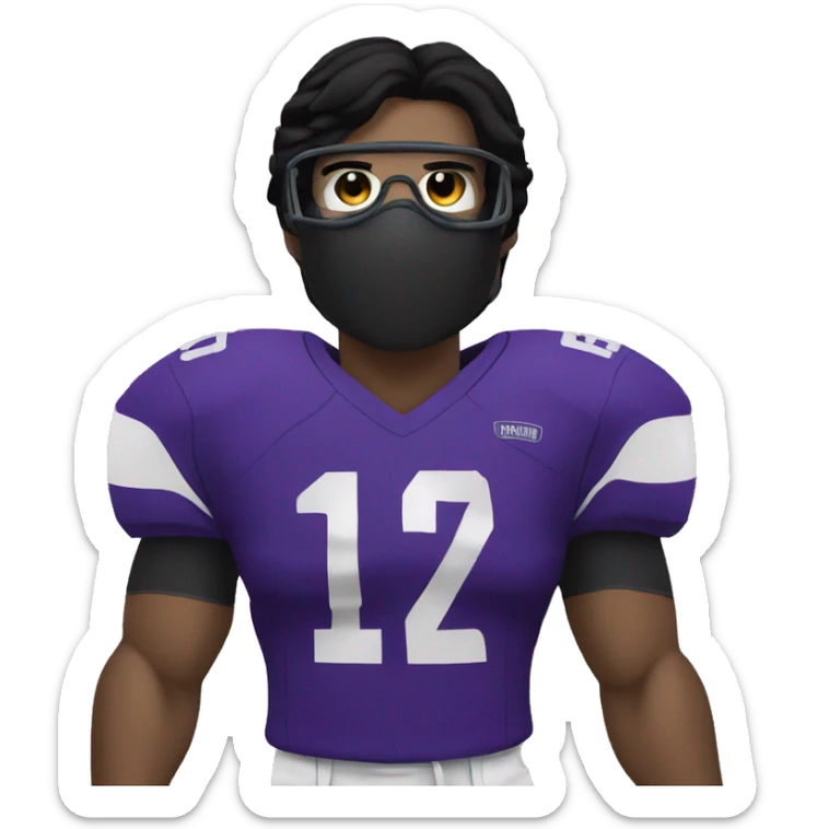 Football player with black hair, wearing a black mask and glasses  sticker