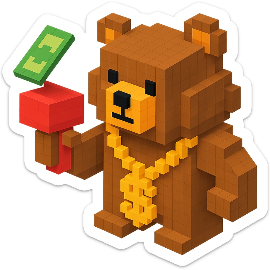 Russian grizzly bear with a rapper chain and a money gun sticker