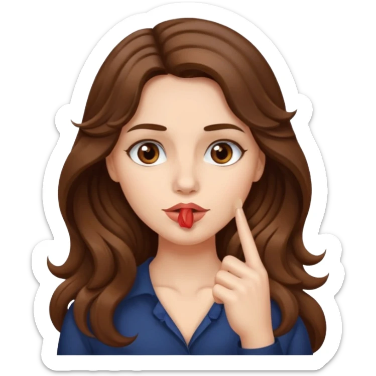 I want her hair to be long, wavy, brown, and fair-skinned, and for her to put her finger on her lips. sticker