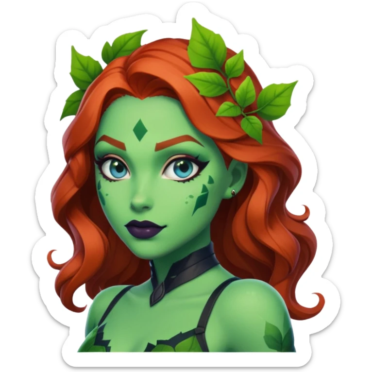 poison ivy fortnite skin blue eyes, dark green lip sticker