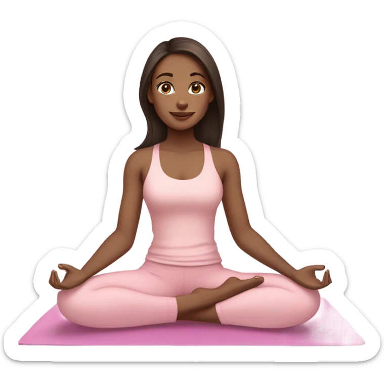 dark Brunette long hair light skin and brown eyes yoga beautiful girl in light pink pink pink clothes sitting on a yoga mat sticker