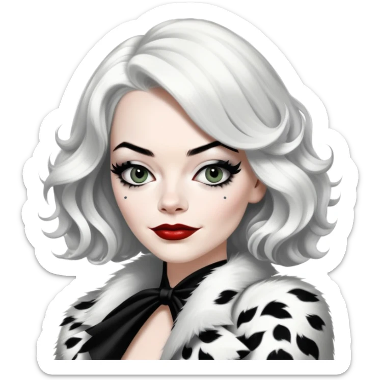 emma stone as Cruella with left side of the hair black and the other half white sticker