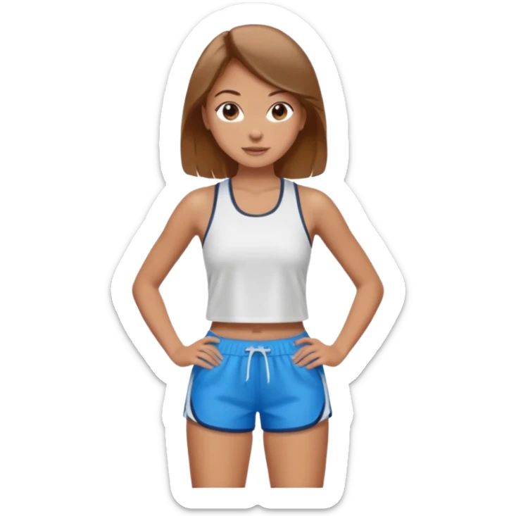 sporty and fit girl with light brown hair in shorts and with a beautiful face sticker