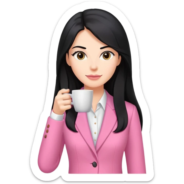 business dressing pink clothes woman  caucasian with a long black hair drinking coffee sticker