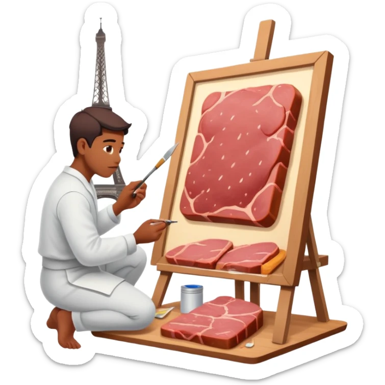 artist in paris painting a SPAM meat landscape  sticker