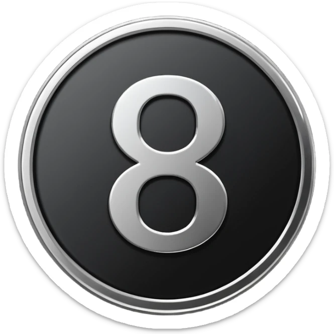 Emoji icon of a black coin with engraved number 8, minimalist style, isolated sticker