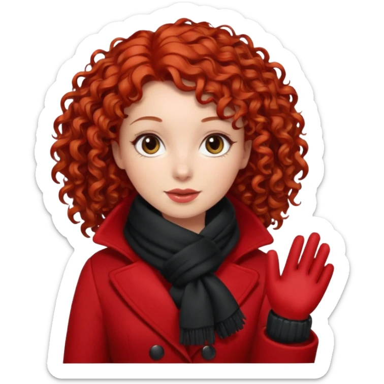 Woman with Red Curly Hair – Red curly hairstyle, wearing red dress wearing winter clothes




 sticker