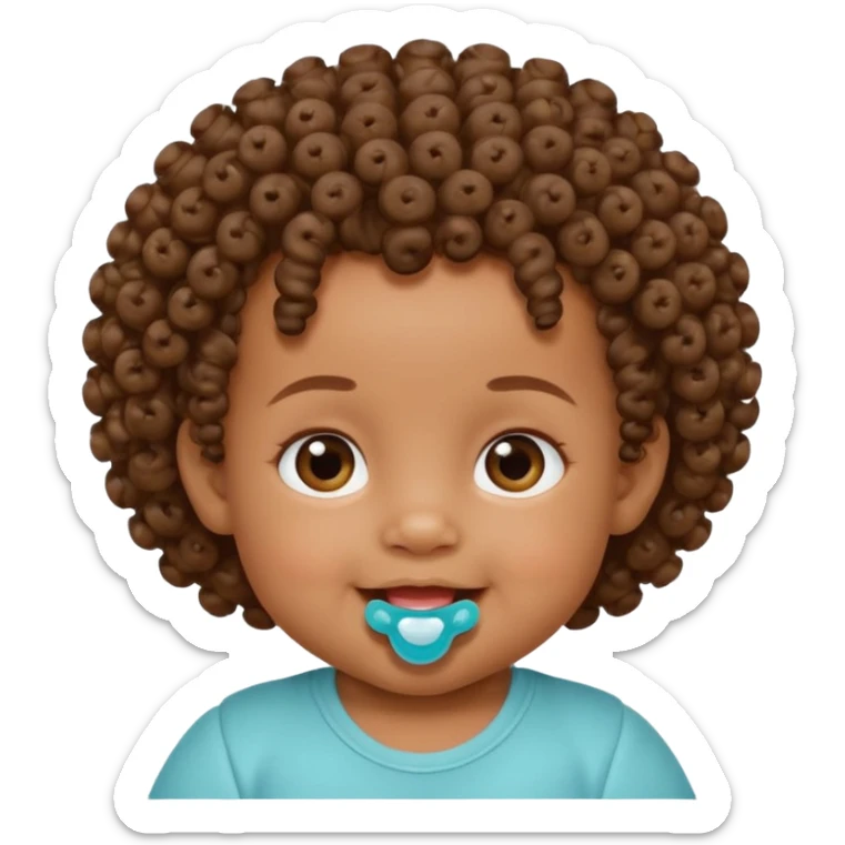 Bébé qui rigole métisse avec une tetiné dans la bouche et les cheveux bouclés  sticker