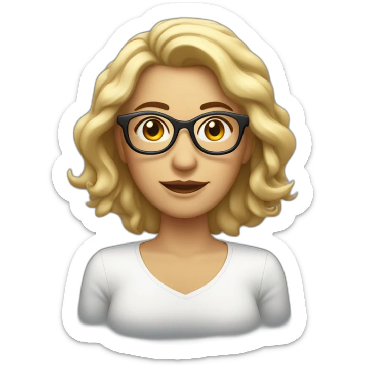 mujer blanca, con cabello suelto lacio, largo a la cintura, con lentes claros sticker