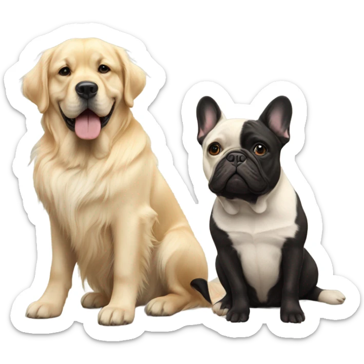 English cream golden retriever and a black frenchie as best friends sticker