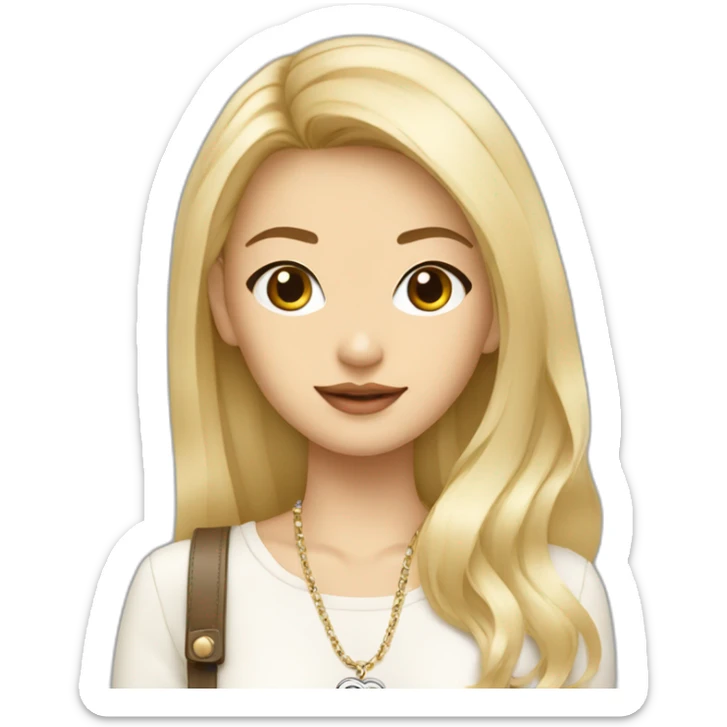 Blonde Chanel Asian girl who is a software engineer with Birkin bag and Chanel necklace sticker