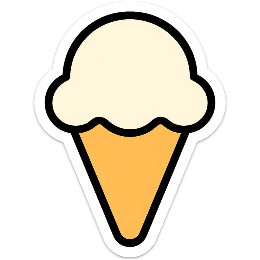 Change the ice cream scoop to vanilla flavor with a creamy off-white color. Keep the modern icon style with clean lines and minimal details, suitable for app or website icon. Remove the background. sticker