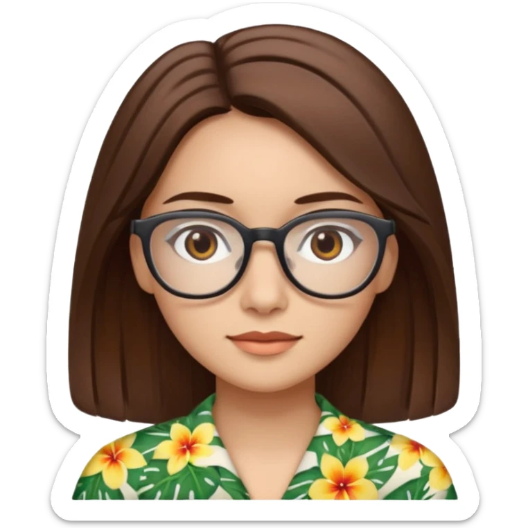 Hawaii female with fair skin. Shoulder length straight brown hair. Brown eyes with glasses. sticker