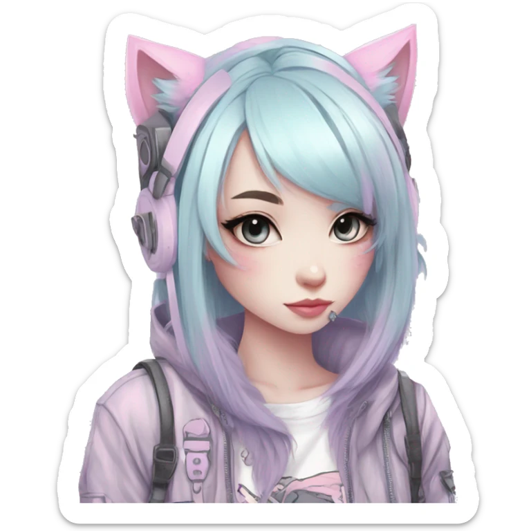Edgy Kawaii Cute Cool Pastel Cartoon Beautiful Elegant Pretty Anime Punk Techwear Gothic Catgirl sticker