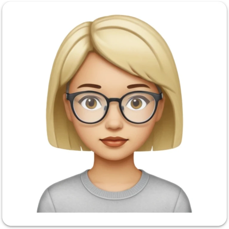 haz un emoji de una joven con pelo corto y lentes tipo 2014 transparente  sticker