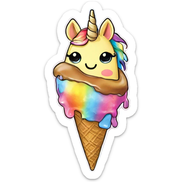 rainbow metal rhinestoned unicorn eating tie dye kawaii ice cream sticker
