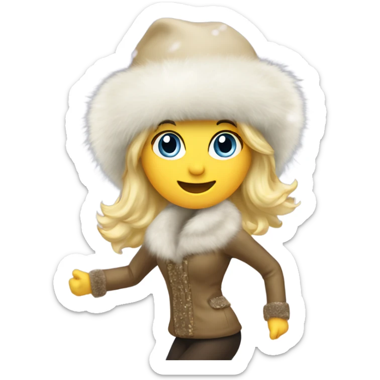 blonde lady in a fur hat dancing in the snow full body fur boots sticker