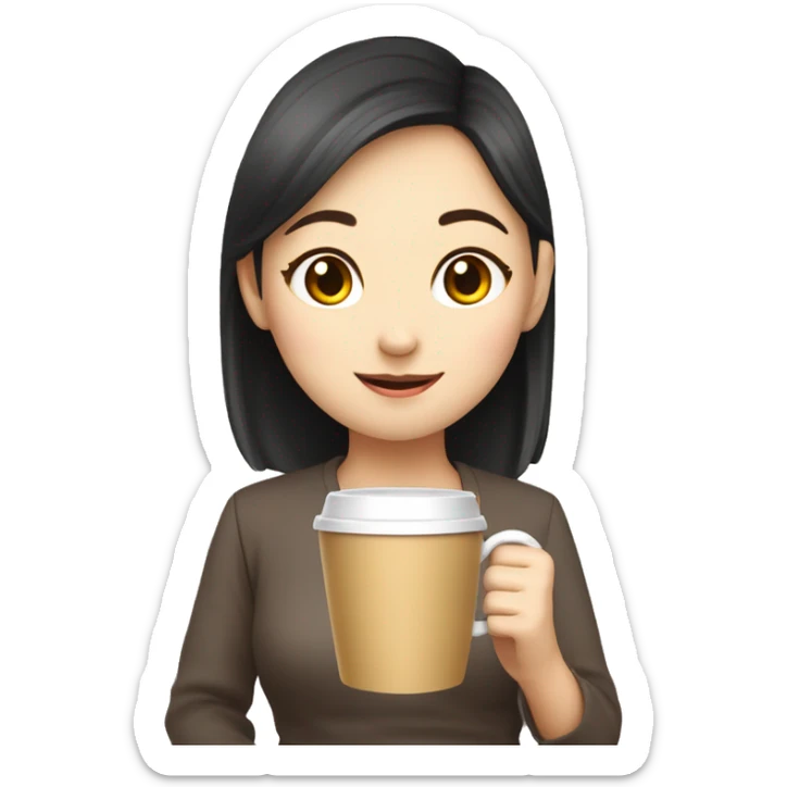 Create an animated emoji: a lovely Chinese girl pushing a hot coffee in and saying “thank you, my teacher!” sticker