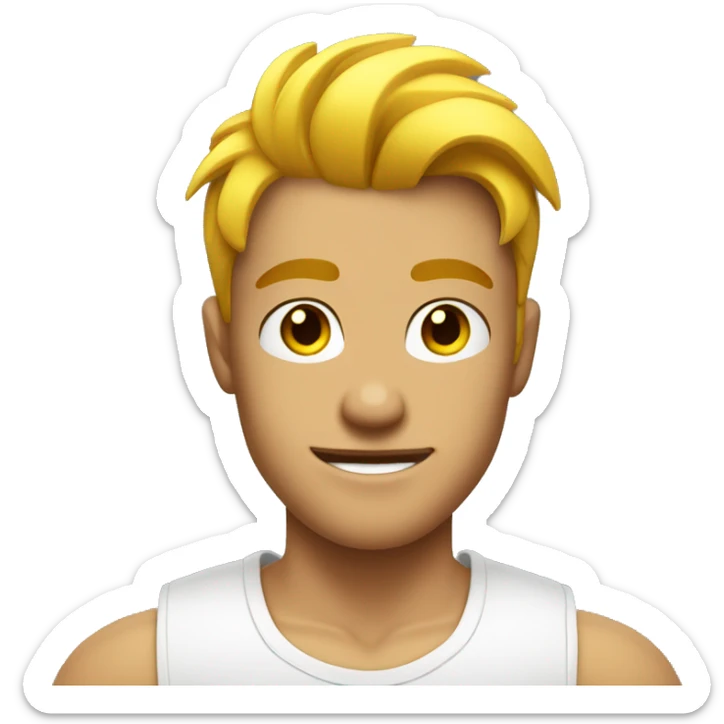 A muscular yellow man 20 years old with a fashionable hairstyle in white t-shirt sticker