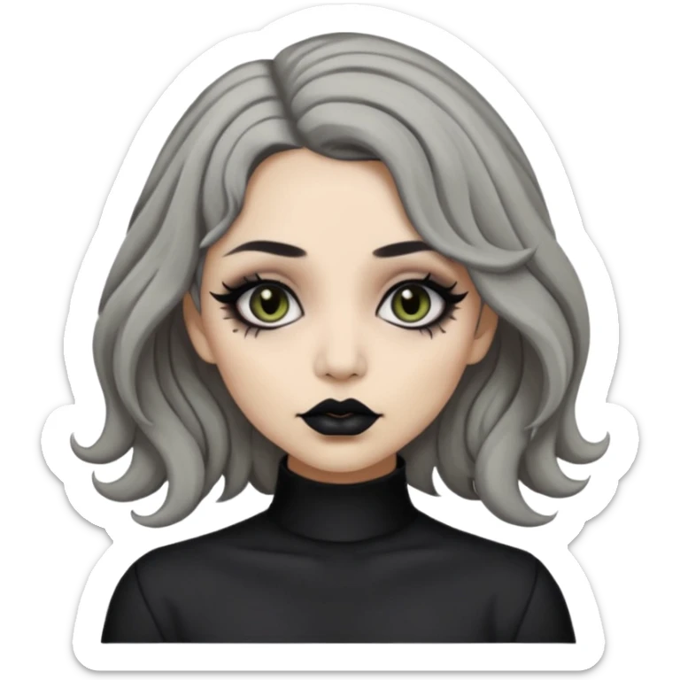  Beige olive skin  grey wavy hair black lips goth girl sticker