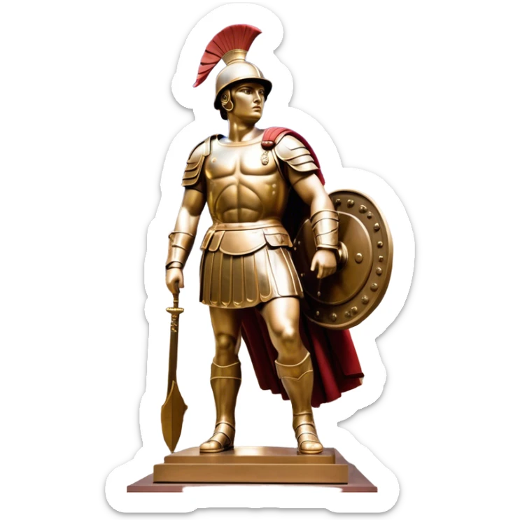 Cinematic Realistic Roman Soldier Statue at Botero Square Landmark Emoji, depicted as a striking, larger-than-life sculpture rendered with rich detail and dynamic, urban lighting. sticker