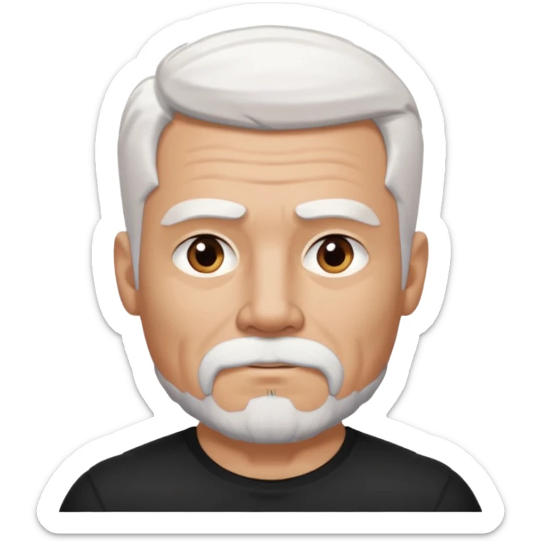 White haired muscled adult man with a black t-shirt. He has white beard with a short goatee. Dark brown eyes and some wrinkles. sticker