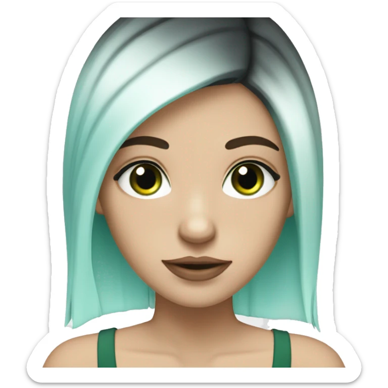 white girl with eyes blue, black hair and green roots sticker