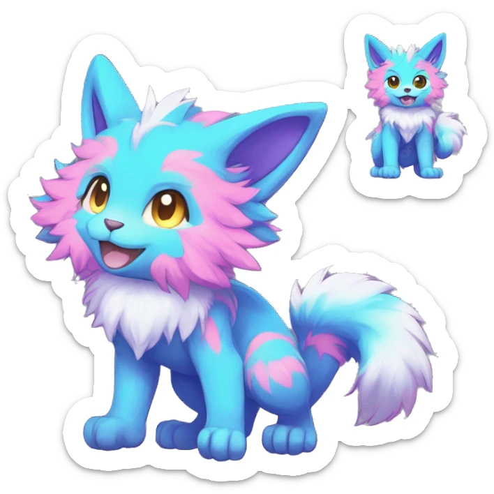 Anthro Scalie Fluffy Cool Cute Magical Shiny Colorful Neon Vibrant Colors Sparkle Kemono-style Chibi Fantasy-Animal-Fakémon-Pokémon-Hybrid Fur Sona Aesthetic Full Body sticker