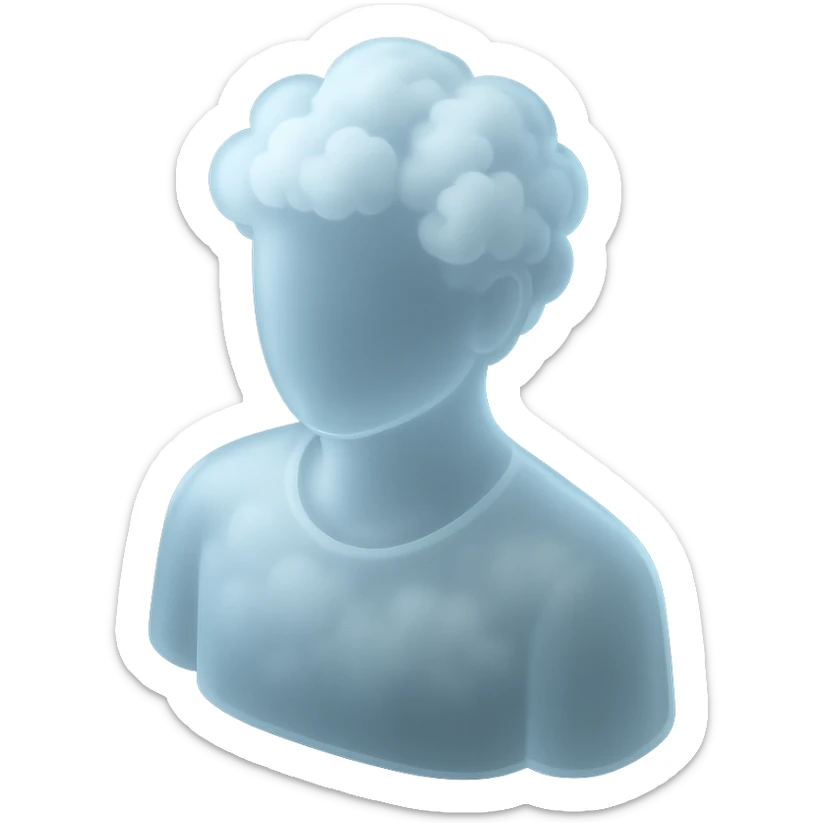 A person from the shoulders up, entirely composed of fluffy white clouds sticker