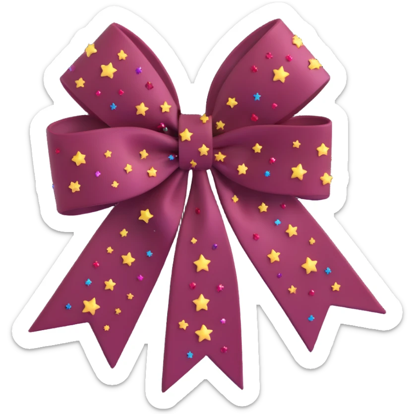 sparkly burgundy bow with stars, frosted glass effect, no gold outline sticker
