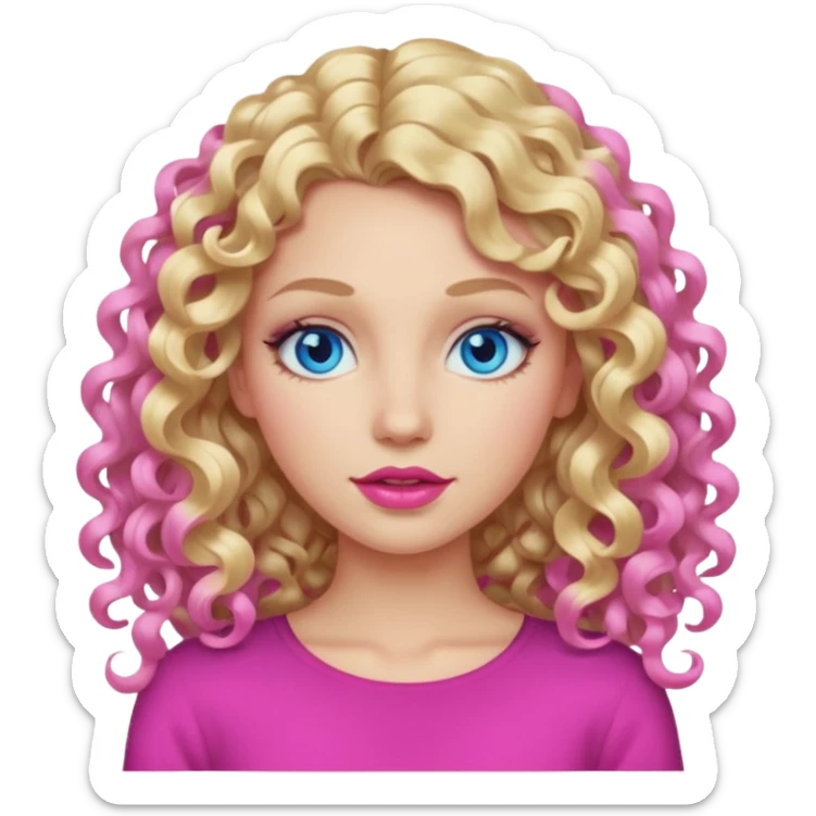 açık tenli  uzun kıvırcık sarı saçlı mavi gözlü   dudak rengi pembe yetişkin kadın yüz   sticker