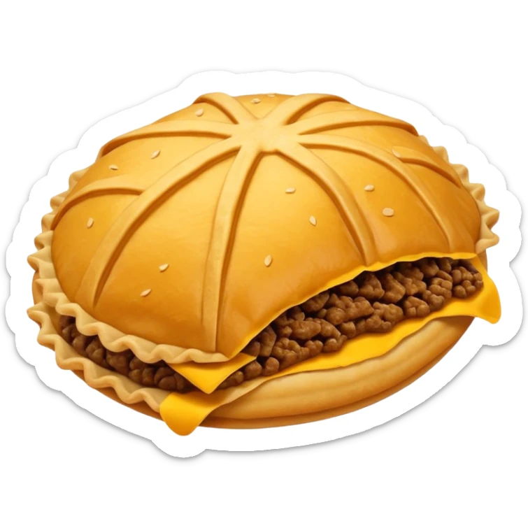 jamaican beef patty emoji (just the beef patty, no person and make it look flakey and iOS-style) just noe patty and make sure it looks flakey and not like a bun and you shouldn't be able to see the inside sticker