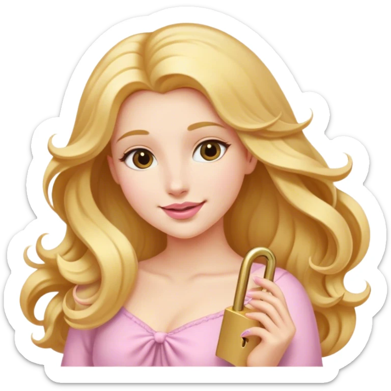 Cinematic Elegant Rapunzel Portrait Emoji, Twirling a lock of her golden hair, dreamy expression, soft pink lips curving into a gentle smile, delicate yet mesmerizing, a princess with a heart full of adventure and beauty! sticker