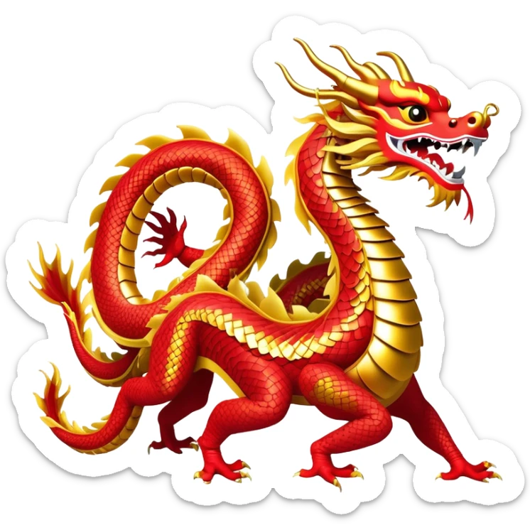 Cinematic Realistic scene of a Chinese Dragon Dance featuring performers energetically holding a vibrant dragon model aloft, with intricately detailed scales and dynamic flowing costumes, illuminated by festive red and gold lighting that captures the spirit of celebration. sticker