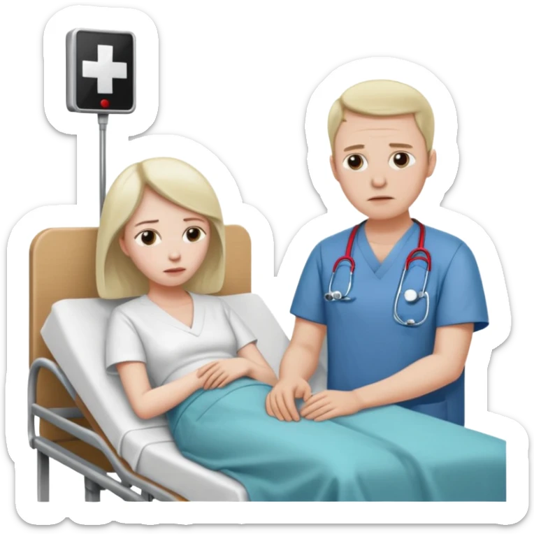 husband sitting beside hospital bed of wife sticker