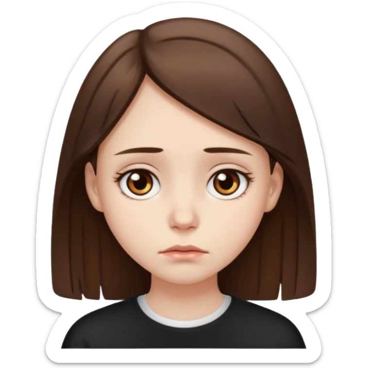 brown eyed girl with medium length brown hair, sad face sticker